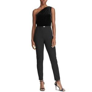 Lauren Ralph Lauren Peria Jumpsuit One Shoulder Black Velvet Top 12 MISSING BELT